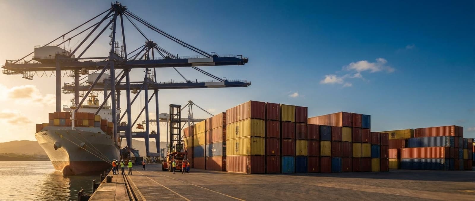 Container ship being loaded at an East African export port
